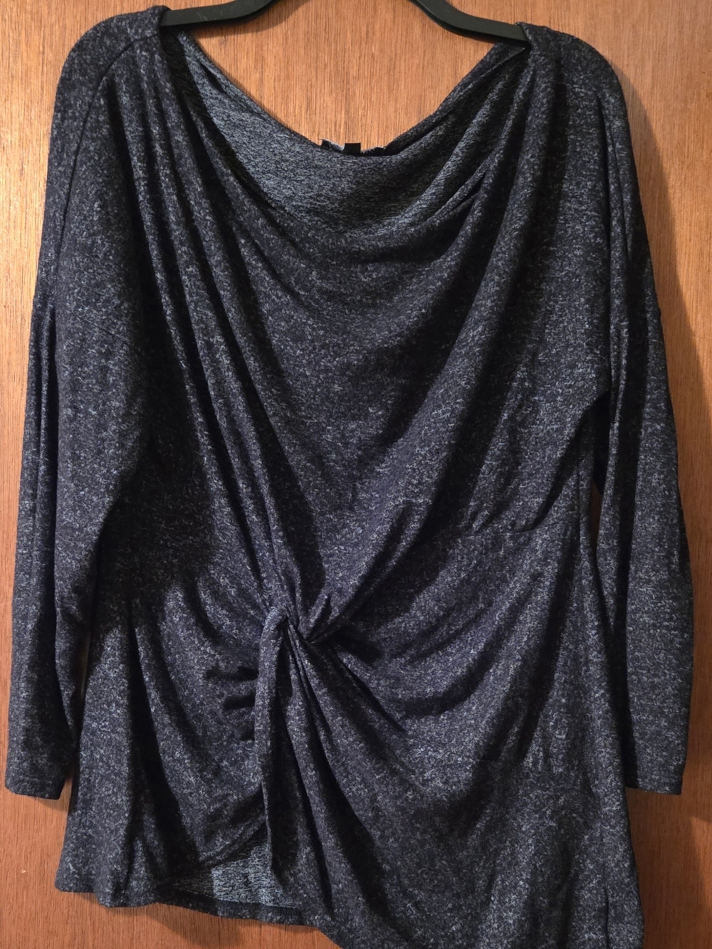 Fashion Nova Black Heather Knot Front Draped Long Sleeve Top